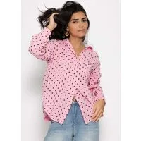 SASSYCLASSY Longbluse Oversize Musselin Bluse mit Punkten für Damen Leichte Bluse aus Baumwolle mit V-Ausschnitt und Brusttasche