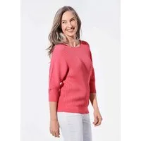 GOLDNER Strickpullover Baumwollmix mit Fledermausärmeln und Rippstruktur Modischer Stricksweater mit 3/4-Ärmeln und U-Boot-Ausschnitt