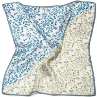 MayTree Seidentuch quadratisch, Millefleur 53x53 cm, blau, grau, Nickituch, Bandana-Schal, (Stück), 100% Seide