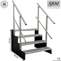 SRM Design Außentreppe 4 Stufen Standtreppe Schwarz, Breite 100cm, Höhe 72cm 2x Geländer