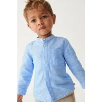 Next Jeanshemd Hemd aus Leinenmischgewebe mit Grandadkragen (1-tlg)