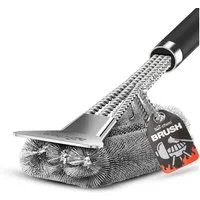 bio-chem Grillbürste Grillbürste – Edelstahl-Borsten, Schaber & Wärmedämmung, Gasgrill, Grillrost, Holzkohlegrill, Kugelgrill, (Einzelprodukt, 1x Grillbürste), 3-facher Bürstenkopf & ergonomischer Griff
