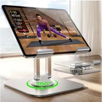 MOPUEA Laptop-Ständer Laptoptisch Tablet-Ständer iPad-Halterung 360° drehbarer Basis faltbar, (bis 12,9 Zoll, 1-tlg., Verstellbare Aluminium-Handyhalterung für Tablets von 4 bis 12,9 Zoll, Kompatibel mit iPad Pro 12.9, 11, Air, Samsung Tab und andere