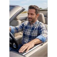 Haupt Langarmhemd Modern Fit Langarm Baumwoll-Leinen Herrenhemd Navy Check Style