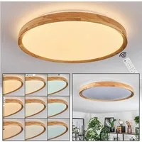 hofstein Deckenleuchte Deckenpanel aus Metall/Kunststoff/Bambus in Weiß/Natur, LED wechselbar, 3000-6500 Kelvin
