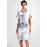 PEKIVESSA Sommerkleid Leinenkleid knielang mit kurzen Ärmeln Leinenstoff mit Blumenmuster