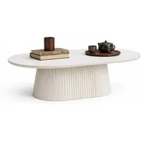 HOOZ Wohnzimmertisch Couchtisch oval modern, Säulenfuß inkl. Keramikplatte 130x70 cm Kalk (Einzelprodukt, 1× Couchtisch), Keramik-Tischplatte, verschiedene Varianten, pflegeleicht & stabil