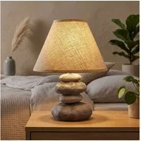 FISCHER & HONSEL Schreibtischlampe, Leuchtmittel nicht inklusive, Tischlampe Beistellleuchte Textil Schirm Steinoptik braun H 33,5 cm