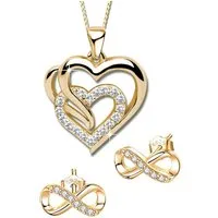 Limana Schmuckset 925 Silber gold Herz vergoldet Damen Kette mit Ohrringe Ohrstecker (inkl. Geschenkdose Herzkette Herzanhänger), Liebesgeschenk Liebe Geschenk Set für Sie Frauen Freundin Mutter