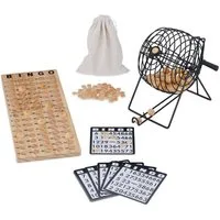 relaxdays Spiel Bingo-Spiel Set aus Holz