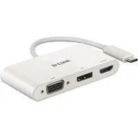 USB Adapter, USB-C Stecker > VGA + HDMI + DisplayPort Buchse weiß
