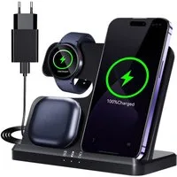 Senmudi Induktive Ladestation 3 in 1,15W Induktive Ladestation Ladeschale (Schnelles Kabelloses Ladegerät Handy Ständer handyhalterung, Für Samsung Galaxy/Galaxy Watch/Xiaomi/Note/Galaxy Buds/AirPods,iPhone - Ultra Handy-Ladestation,für alle Qi-fähig