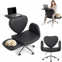Patbrela Drehstuhl Bürostuhl Chefsessel Ergonomisch mit klappbaren Armlehnen, drehbar, mit klappbarer Tischplatte für Laptop und Rollen