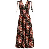 ITALY VIBES Sommerkleid - florales Viskosekleid mit Smokbund und V-Ausschnitt für Damen