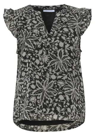 Street One - Chiffon-Top mit Blumenprint schwarz - Gr. - 38