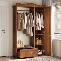 Merax Garderobenschrank mit Spiegel und Offener Kleiderständer, 115,5×38,5×194,5cm (1-St) Kompaktgarderobe mit Schublade & 2 Türen für Schlafzimmer und Flur