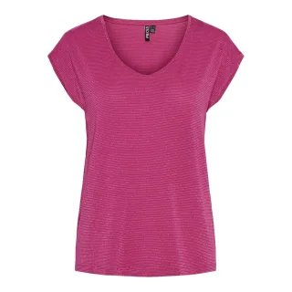 Pieces - T-Shirt für Damen, V-Ausschnitt, Regulär (Fuchsia Rosa)