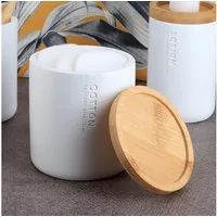 TENDANCE Wattestäbchenspender Wattedose Wattepadspender Kosmetikdose Wattebehälter Polyresin/Bambus