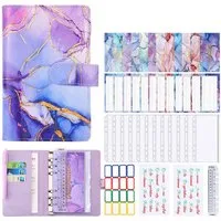 KINSI Ringbuchmappe Marmoriertes Notizbuch, 6-Loch-Loseblatt, A6-Budget-Notizbuch (Set), Reisetagebuch mit Magnetknopf und Stifthalter