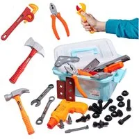Ikonka Kinder-Werkzeug-Set Kinder-Werkzeugset 48-teilig Handwerker-Spielzeug kleine Baumeister, (Kreatives Handwerker-Set für Kinder mit umfangreichem Zubehör, 48-tlg., Umfangreiches Spielzeug-Werkzeugset für kleine Heimwerker ab 3 Jahren), Nachbildu