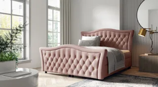 Boxspringbett Schlafzimmerbett TURHAN 180x200cm Stoff Elisa Velvet Rosa