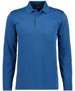 RAGMAN - Softknit-Polo mit Brusttasche, Langarm blau-melange - Gr. - S