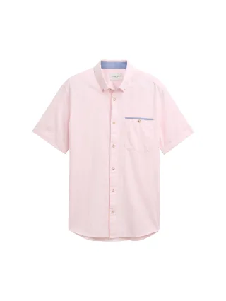 Tom Tailor - Kurzarmhemd mit Brusttasche blush pink structured slub - Gr. - XXXL
