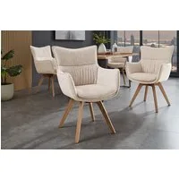 riess-ambiente Drehstuhl VOGUE beige/natur- Strukturstoff, Eichenholz, 360° drehbar, Armlehnen (Einzelartikel, 1 St), moderner Polsterstuhl - ideal für Ess-, Arbeits-, Wohnzimmer & Büro