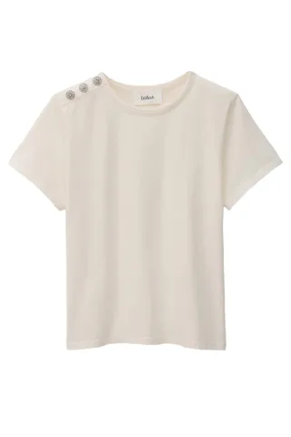 ba&sh - T-Shirt mit Schmuckknöpfen an der Schulter beige - Gr. - 1