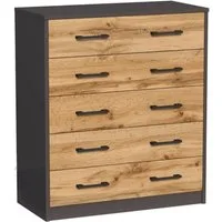 Home Collective Kommode mit 5 Schubladen mit matter Oberfläche, Kommode 74cm breit Holz (Schlafzimmer Wohnzimmer Flur Büro Organizer, Metallrollen mit Auszugsstopp), Schrank mit Schubladen Sideboard Highboard Anrichte Graphit-Eiche