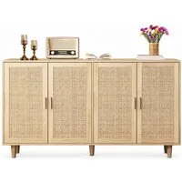 Celya Sideboard 158CM Sideboard Schlafzimmer, Rattanschrank, Aufbewahrungsschrank (Einfache Montage, Natürlich), Eleganter und funktioneller 4-türiger Rattan Schrank für Schlafzimmer