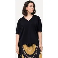 Ulla Popken Sweatshirt Soft-Sweatshirt Oversized V-Ausschnitt Halbarm