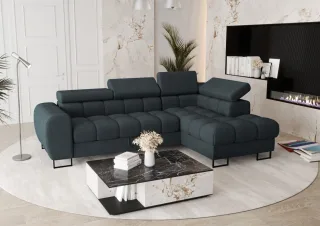 Ecksofa Schlafsofa BASTIEN in Stoff Moly Graphit Ottomane Rechts