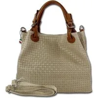 FLORENCE Handtasche Florence Damen Handtasche Echtleder taupe (Handtasche), Damen Leder Handtasche, Umhängetasche, taupe ca. 31cm x ca. 28cm