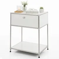Floordirekt Beistelltisch Concept Epure MK-139, B50 × T40 × H65 cm, verschließbare Schublade (modular, kratzfeste Pulverbeschichtung), Beistellregal mit verchromtem Metallgestell, höhenverstellbare Füße