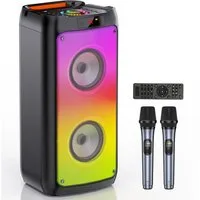 JYX Party-Lautsprecher, Bluetooth-Lautsprecher Lautsprecher (mit 2 Mikrofonen, zwei 4-Zoll-Subwoofern für tiefe Bässe)