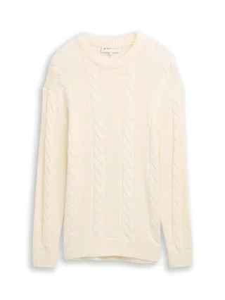 Denim Tom Tailor - Strickpullover mit Zopf-Muster wool white - Gr. - S