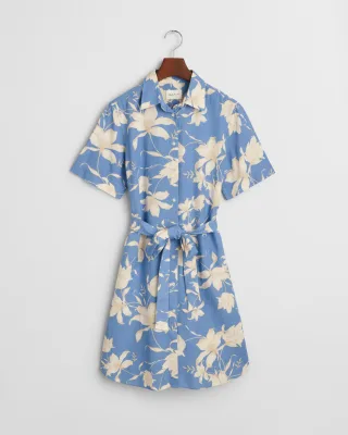 GANT - Hemdblusenkleid aus Leinen mit Blumen-Print perfect blue - Gr. - 40