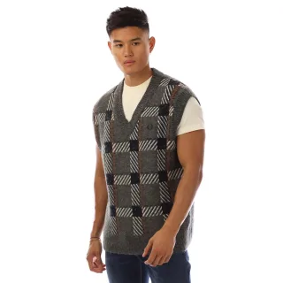 Herren Fred Perry Glitch Tartanmuster Strick-Top in Grau