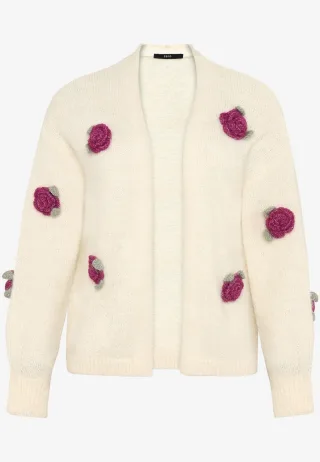 zero - Strickjacke mit bunten 3D Blumen patch cream/pink - Gr. - S
