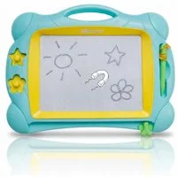 alldoro Zaubertafel magnetisch für Kinder, schwarz-weiß 32 x 25 cm mit Stift & Stempeln, Magnettafel tragbar mit Löschfunktion, Malspaß für zuhause & unterwegs