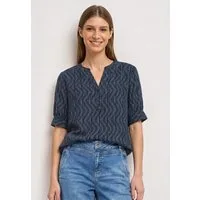 STREET ONE Kurzarmbluse Kurze Sommerbluse mit Allover-Print und Splitneck