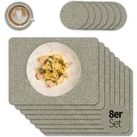 matches21 HOME & HOBBY Platzset Tischsets mit Glasuntersetzer 8er Set Greige Leinen Stoff-Optik, (8-St), Abwaschbare hitzebeständige PVC Platzsets