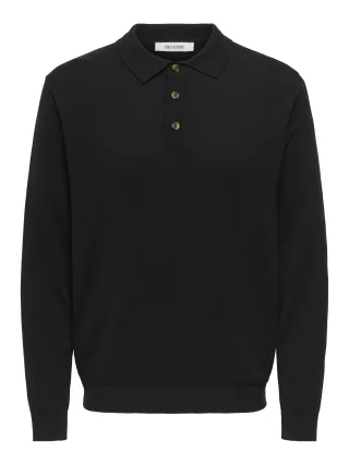 ONLY&SONS - ONSLOUI REG 12 LS MEL POLO KNIT NOOS Black - Gr. - L