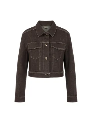 Marc Cain Collections - Kurze Jeansjacke mit Lurexgarn seal brown - Gr. - 40