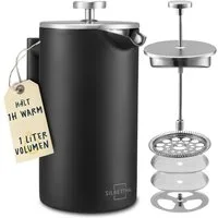 SILBERTHAL French Press Kanne, 1l Kaffeekanne, doppelwandig isoliert, 1 Liter