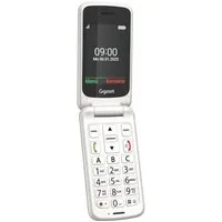 Gigaset Beschriftungsband Gigaset GL 595 Pearl White, Seniorenhandy mit großen Tasten, Notruffunktion, IP44-Zertifizierung