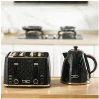 HOMCOM Toaster 1,7L Wasserkocher 4 Toastscheiben, Frühstücksset, 4 Schlitze, für 4 Scheiben, 2200 W, mit automatischer Abschaltung, Auftau- & Aufwärmfunktion, Schwarz