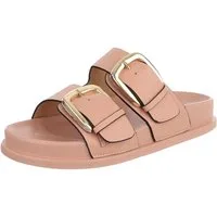 Ital-Design Damen Pantolette mit Schnallen und Fußbett Pantolette (91971024) Flach Pantoletten in Altrosa