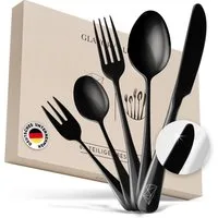 Glavory Besteck-Set Lumina - Besteck Set 12 / 6 Personen Schwarz - 30- & 60-teilig 60 (60-tlg), Edelstahl Rostfrei 18/8, spülmaschinengeeignet, säuregeeignet, hochwertiger Besteckkasten